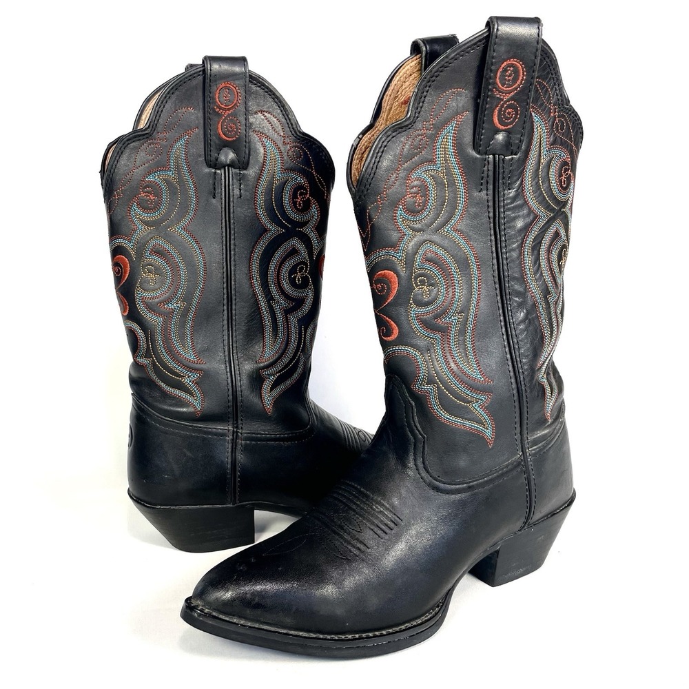 Tony Lama 3R RR5001L Women's 7B Black Leather Western Cowboy Boots Rodeo